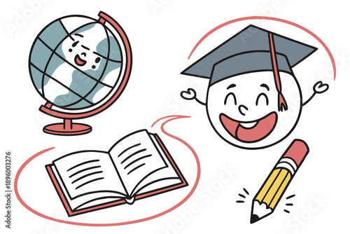 Student celebrating global education isolated on transparent background, isolated on white background, Vector