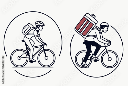 Delivery riders on bicycles isolated on transparent background, isolated on white background, Vector