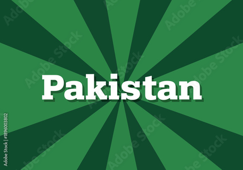 Pakistan text on green sunburst background graphic