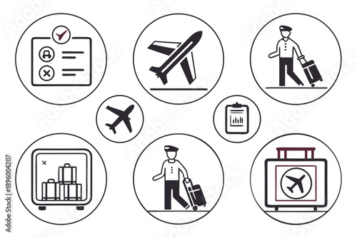 Airport travel and luggage handling isolated on transparent background, isolated on white background, Vector