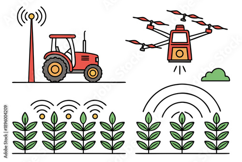 Modern farming technology in action isolated on transparent background, isolated on white background, Vector