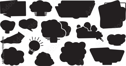 Black speech bubbles and thought clouds on white background