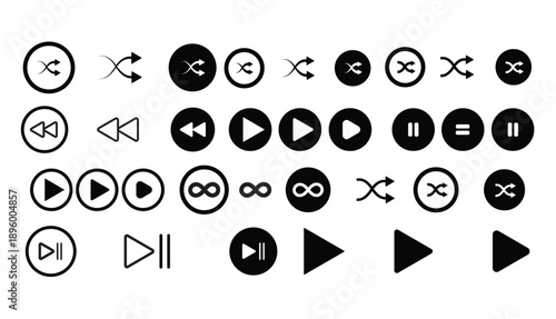 media player icon set vector symbol, player buttons, Video icon set line and flat icons set pack, editable stroke isolated on white, linear vector outline illustration