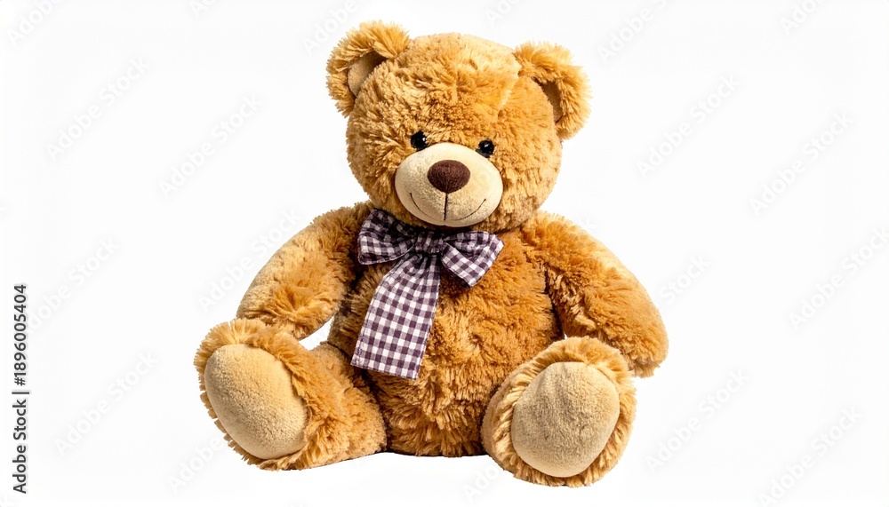 Obraz premium Adorable Teddy Bear Sitting Isolated on White Background for Childrens Product Photography.