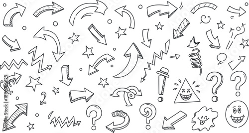 A collection of hand drawn arrows symbols and punctuation marks
