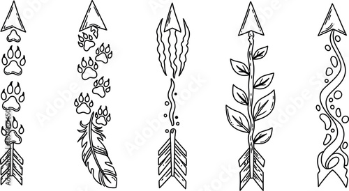 Four distinctive arrows with unique feather and shaft designs