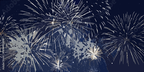 A vibrant display of fireworks bursts against a dark indigo night sky