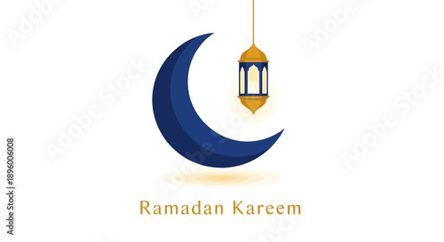 Ramadan Kareem greeting with crescent moon and traditional lantern.