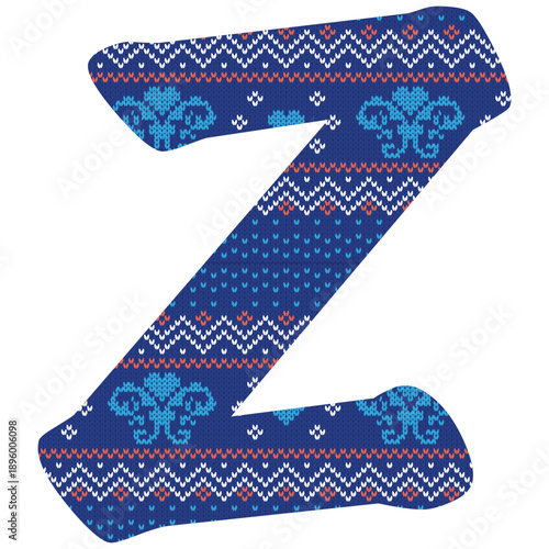 Yarn pattern letters in upper “Z” of English alphabet on white background