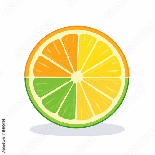 Minimalist Sliced Citrus Vector: Fresh Orange, Lemon, and Lime Illustration with Clean Geometric Shapes and Bright Gradients