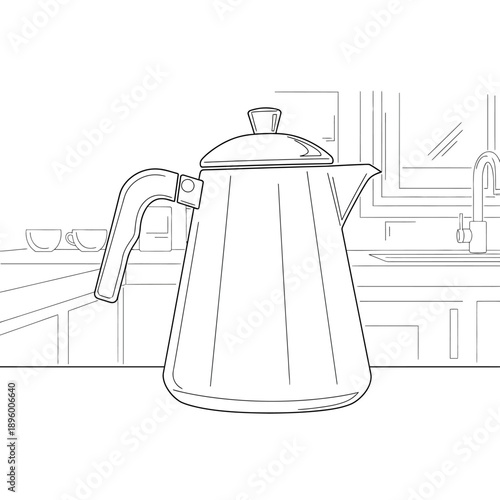 Modern kitchen scene with coffee pot and utensils