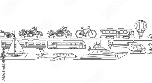 Diverse Collection of Transportation Vehicles and Modes of Travel.
