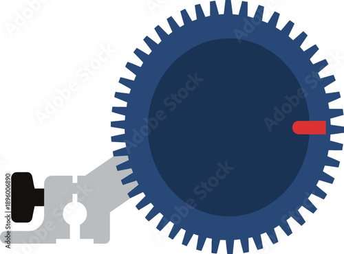 Professional cinema follow focus gear wheel with white marking disk and rod clamp mechanism for filmmaking camera rig focus pulling system equipment production tool.