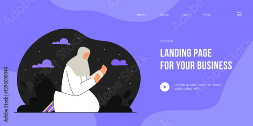 Woman with covered head praying at night