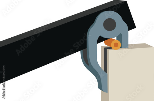 Professional studio grip clamp mounting tool for cinema filmmaking and photography production equipment showing secure attachment mechanism holding a rod on a surface.