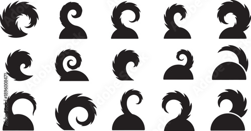 Collection of various black hairstyle silhouettes for design use