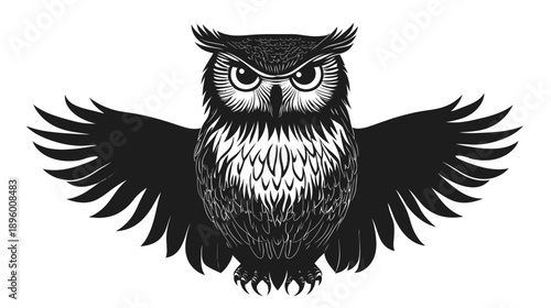 Majestic owl with wings spread in flight silhouette