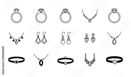 Minimal fine jewelry icon set modern luxury vector illustration