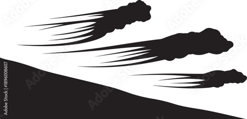 Black smoke clouds rising quickly in the air fast