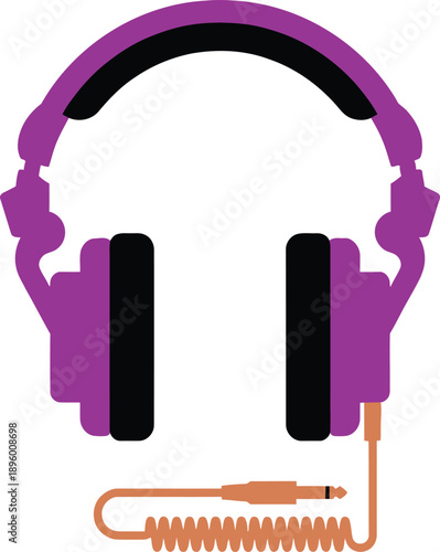 Purple professional studio over-ear headphones with coiled cable and jack plug for music listening audio recording and sound production equipment gear accessory.