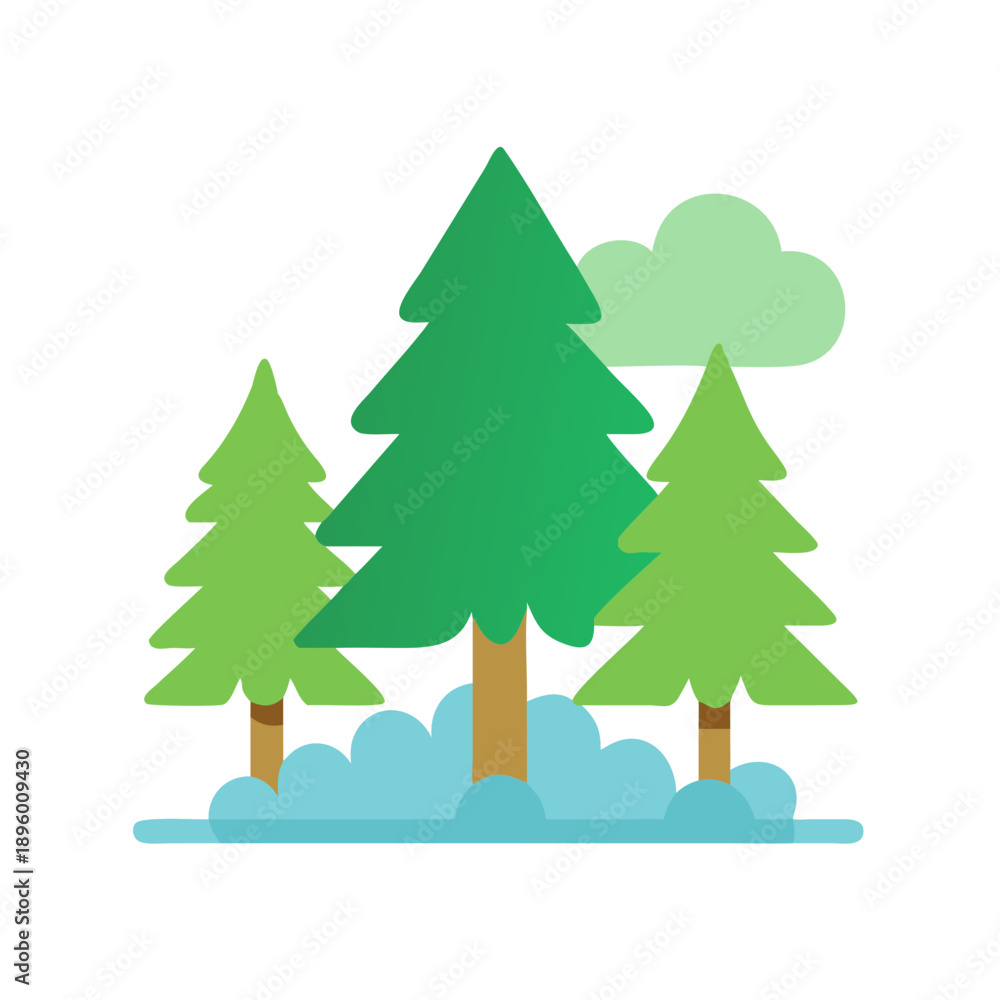 Fototapeta premium Minimalist forest scene with trees and cloud design