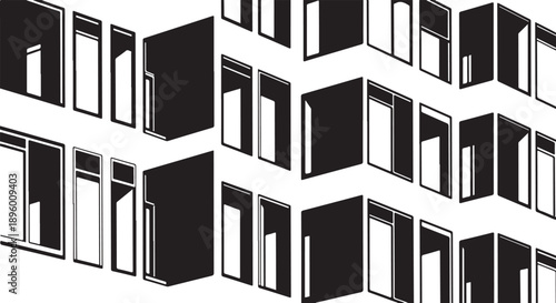 Modern architecture with black and white cube shaped buildings