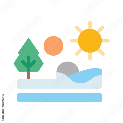 Flat vector illustration of a sunny idyllic landscape