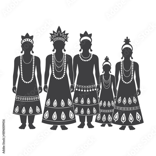 African Tribal Women in Traditional Dress Silhouette Cultural Black Vector Illustration