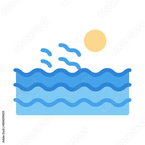 Stylized ocean waves with sun on horizon illustration