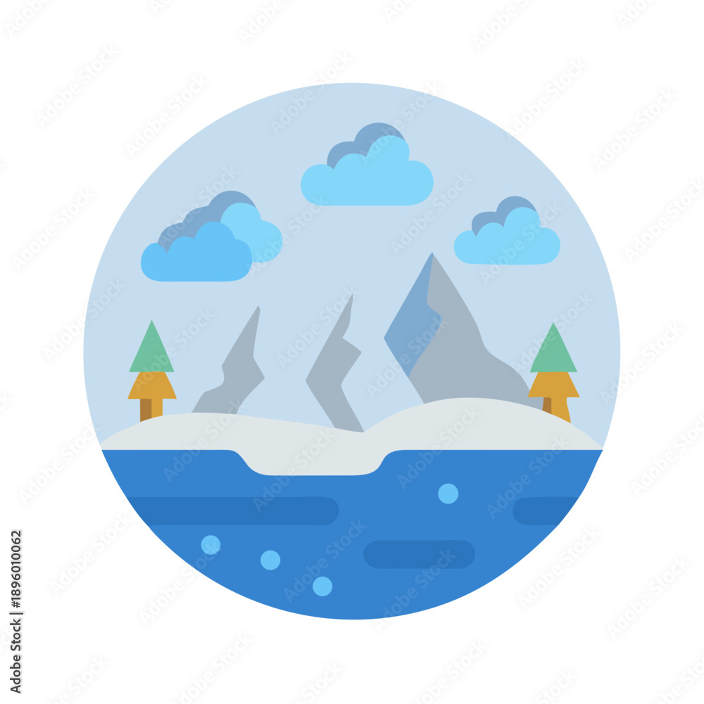 Naklejka premium Mountain landscape with water and trees in circle format