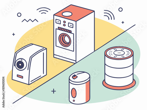 Smart home appliances in action isolated on transparent background, isolated on white background, Vector