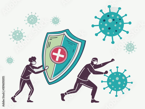 Healthcare workers defending against viruses isolated on transparent background, isolated on white background, Vector