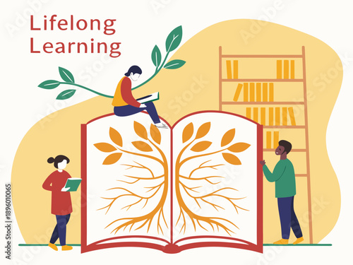 Lifelong learning with open book isolated on transparent background, isolated on white background, Vector