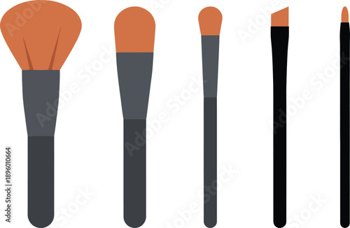 Set of professional cosmetic makeup brushes for beauty salon and visage including powder foundation and eyeshadow tools for makeup artist daily skin care routine.
