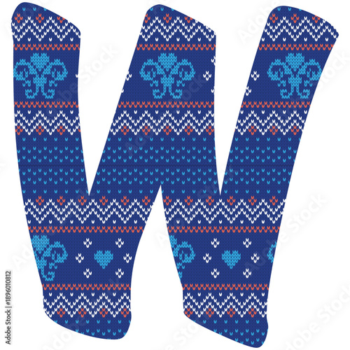 Yarn pattern letters in upper “W” of English alphabet on white background