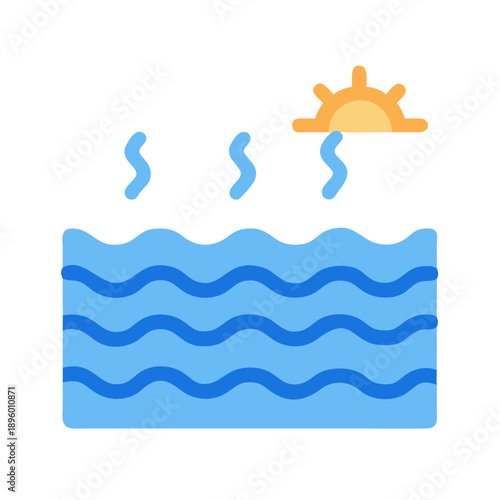 Stylized blue pool with waves under a yellow sun