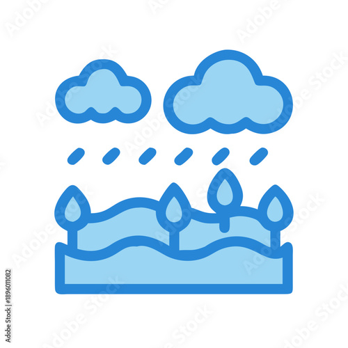 Clouds raining over water graphic with minimalist aesthetic style