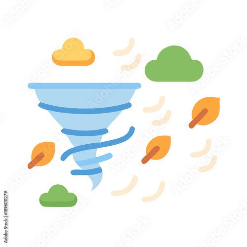 Tornado Icon with Autumnal Elements, Simple Design on White