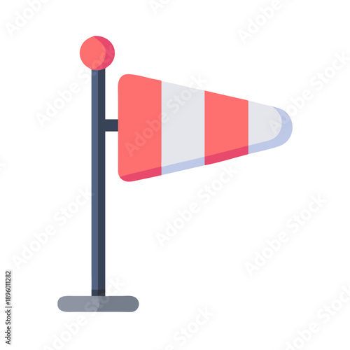 Illustrated windsock indicating wind direction in a flat style
