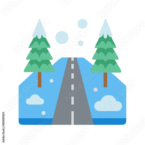 Winter road landscape illustration in a flat design style