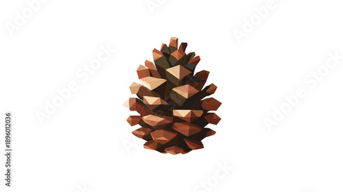 A geometric illustration of a pinecone with various shades of brown and tan, isolated on white