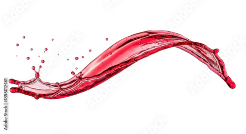 photorealistic close-up of a dynamic, translucent, ruby-red liquid splash shaped into an elegant cresting wave, suspended against a transparent background, premium beverage advertisement concept