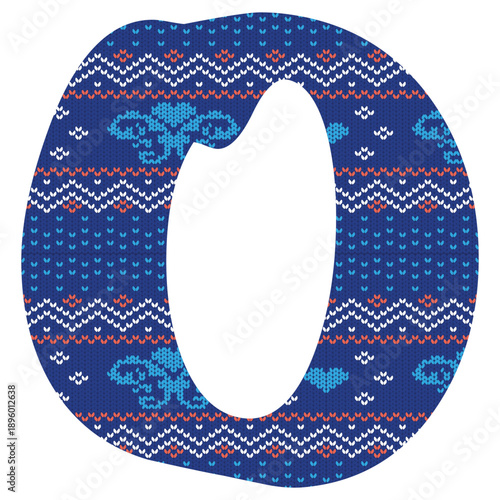 Yarn pattern letters in upper “O” of English alphabet on white background