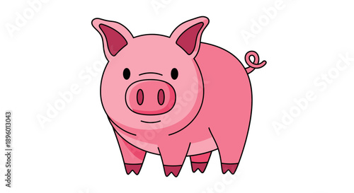 Illustration of a happy pink pig standing on all fours, viewed from the front.
