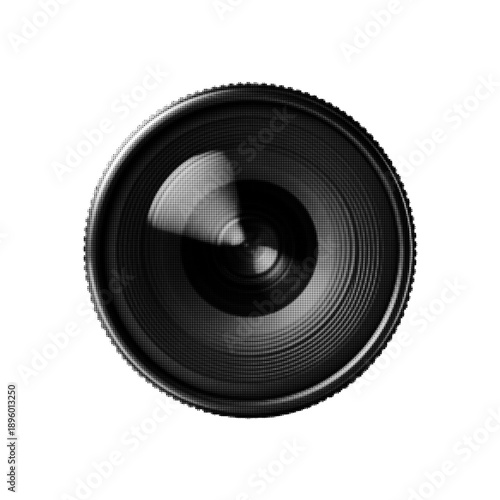 Loudspeaker cone in black and white halftone style. Circular audio speaker with concentric rings, high-contrast retro illustration for music, sound, audio technology, or media design.