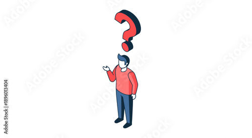 Man stands puzzled with question mark above, contemplating on a modern device in hand, depicted in a simple illustration style