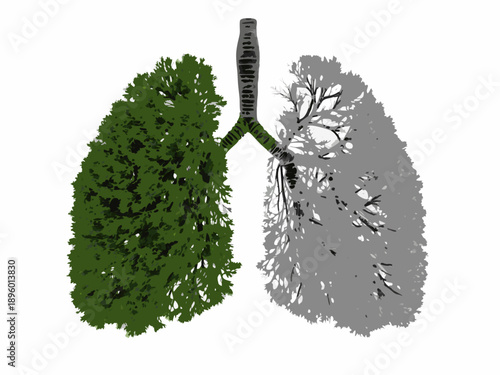 Lungs shaped like trees representing health and environmental impact
