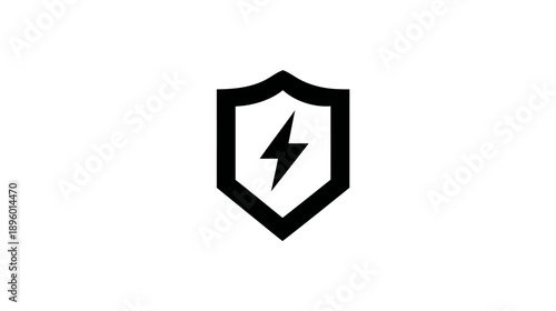 A simple black icon depicting a shield shape with a lightning bolt symbol inside of it on white backdrop