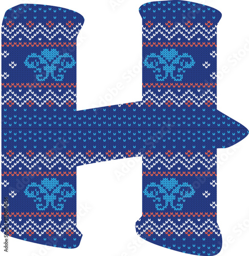 Yarn pattern letters in upper “H” of English alphabet on white background
