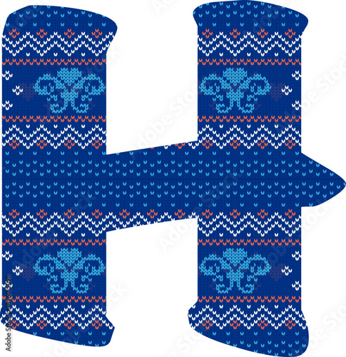 Yarn pattern letters in upper “H” of English alphabet on white background